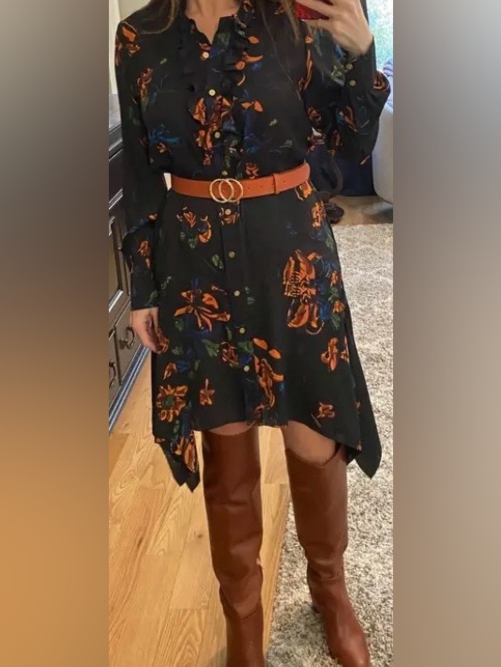 Tory Burch Cora Asymmetrical Floral Dress W/ Belt